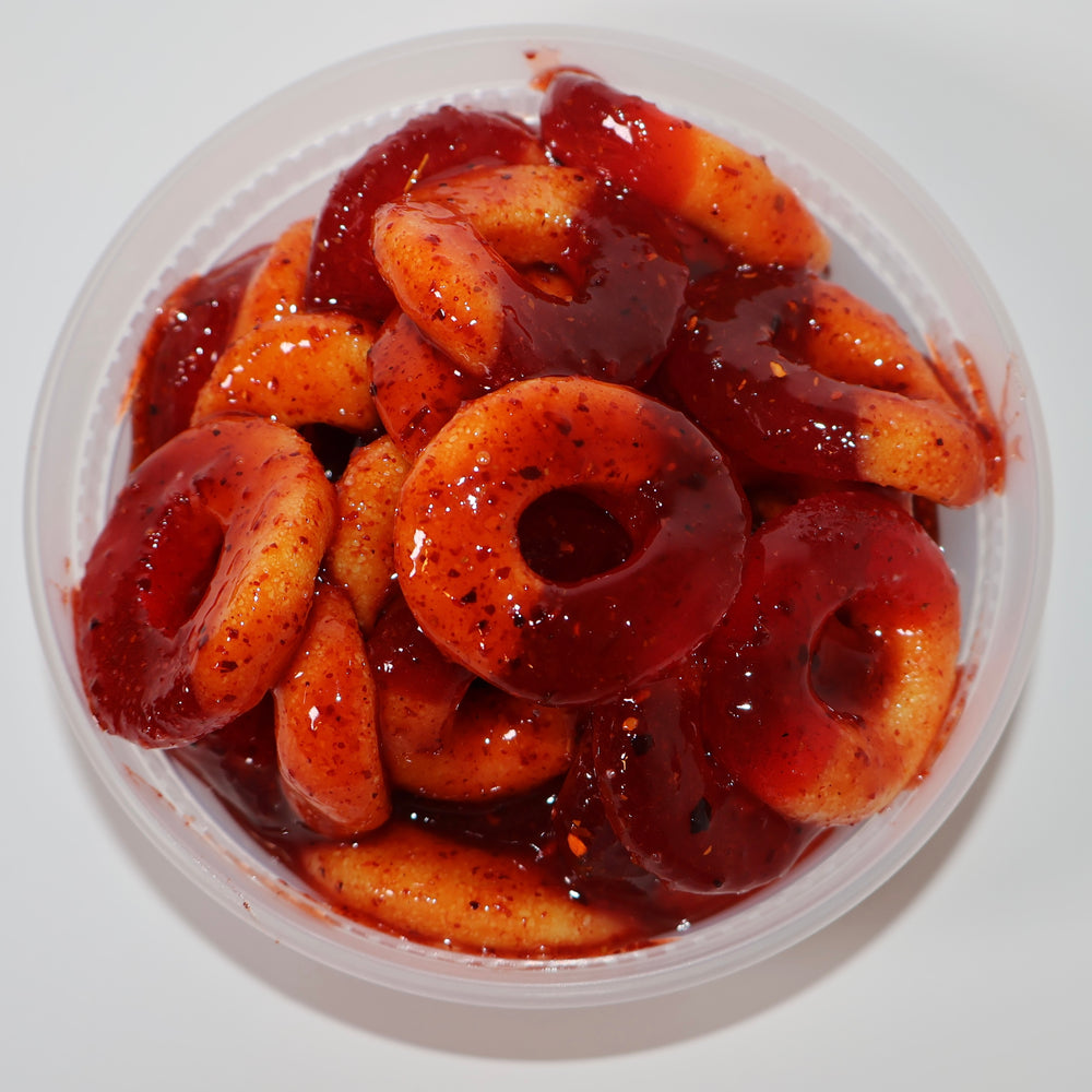 
                      
                        8oz of Chamoy Peach Rings
                      
                    