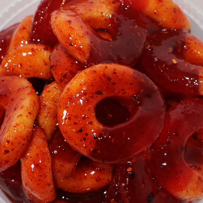 
                      
                        8oz of Chamoy Peach Rings
                      
                    